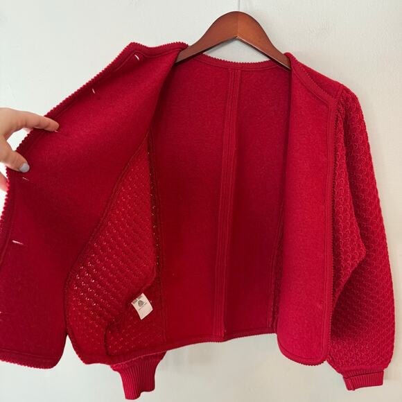 Vintage Geiger of Austria Boiled Wool Cardigan Sweater Red S/M Christmas Classic - Picture 12 of 16